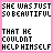 Pixelated text and a character image arranged in a with pink borders, featuring fantasy-themed phrases and a purple potion bottle