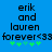 Blue background with pixelated text 'erik and lauren forever<33' and green plus symbols, two identical frames side-by-side.
