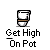 Pixel art animation of a yellow-shirted figure interacting with a white toilet, with text below reading 'Get High On Pot' in white pixelated font.