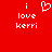 Red background with white pixelated text 'i love kerri' and a heart symbol above the word 'love'.