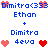 Pixelated text and heart icons arranged in two vertical with alternating blue, red, and pink elements on white background