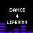 Pixelated graphic with repeated text and purple bars on black background, showing two identical static frames side-by-side.