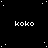 Black background with white pixelated stars and repeated 'koko' text in white pixelated font across four , with a solid gray rectangle in the bottom-right corner