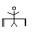Black-and-white pixel art of a stick figure with arms outstretched, standing behind a horizontal bar structure.