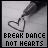 Animated contact sheet showing sequential frames of a pen drawing a heart with cyan fill, accompanied by text "BREAK DANCE NOT HEARTS" below the heart.