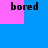 Four identical pixelated 'bored' text icons arranged in a on blue background with pink corner and bottom-center rectangles