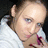 Pixelated image of a person with light hair in a white top, holding a pink object near their face, on a pink background with text elements.