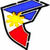 Pixelated icon of a flag with blue triangle, yellow sun, and red triangle on white background.