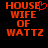 Red pixelated text on black background reads 'HOUSE WIFE OF WATTZ' with a red heart symbol replacing the 'O' in 'HOUSE', displayed as two identical static frames.