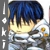 Pixelated character with blue hair and yellow highlights, wearing a white and gray outfit with orange accents, standing against a light background.