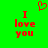Green background with red pixelated text 'I love you' and a heart symbol above the left side of the text.