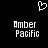 Pixelated white heart symbol above two identical text blocks reading 'Amber Pacific' on black background.