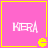 Four pink square with yellow borders display the word KERA in white pixelated text, each containing a small yellow Pac-Man icon at bottom-right