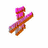 Pixelated icon of pink and brown striped objects with a small pink block above, displayed in three views on white background.