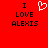 Red background with black text reading "I LOVE ALEXIS" and a white pixelated heart symbol above the word LOVE.