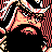 Pixelated static icon with abstract red and beige shapes on black background, featuring dithered patterns and checkered borders.