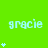 Bright green background with repeated light blue text 'gracie' and small star symbols in various positions.