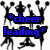 *cheer leading* text appears in blue, yellow, and white with black outlines over cheerleading silhouettes; the icon is animated.