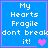 Blue square icon with white pixelated text reading "My Hearts Fragile dont break it!" and a pink heart symbol, bordered by a pink frame.