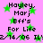 Pixelated text and green stars on pink background, repeated in a pattern with identical elements