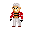 Pixelated character in red jacket and white pants with white cap, shown in multiple poses across a
