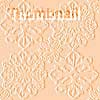 A static image with a light peach background featuring multiple overlapping, semi-transparent floral lace patterns in beige tones.