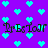 Pixelated cyan hearts on purple background with black text repeating 'DrEsToR' in four