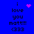 Blue background with black text reading "i love you matt!!! <333" and pink pixelated heart or star symbols in different positions across frames.