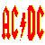 Animated contact sheet showing a pixel art character playing guitar across multiple frames with AC/DC logo on left, all against gray background.