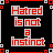 repeating text with red and gray lettering on black backgrounds, bordered by white and red pixelated lines