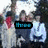 Group of people in a tree-lined background with text labels changing across frames.