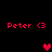 Red pixelated text 'Peter <3' appears in four corners of a black background, with a central red heart and two smaller red hearts in the middle-right and bottom-right positions.