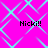 Bright pink background with cyan diamond-shaped lines forming a repeating pattern, four instances of "Nicki!!" text in black pixelated font at corners.
