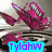 Animated pink vehicle with smiling face on water ripples, purple butterfly on gradient background, blue butterflies in flight over light blue sky.