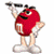 A pixelated red M&M character with white gloves and shoes holding a black object, next to green text reading "Original Icons .com" on a dark background.