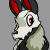 A 4-frame animated contact sheet of a Neopets-style cartoon rabbit with red-and-black ears, gray fur, and changing facial expressions against a solid gray background.