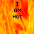 A pixelated image with fiery orange and yellow background displaying the text "I AM HOT" in dark blue block letters, split into two sections where one section is grayed out.