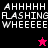Pixelated text 'AHHHHH FLASHING WHEEEEE' in white on black, magenta, and pink backgrounds with a small star icon changing color.