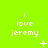 Bright green background with white pixelated text 'i love jeremy' repeated across three , each containing three identical text blocks