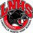 Pixelated graphic with red 'LNHS' text above a black panther head inside a red circular emblem on white background, surrounded by pink text on pink background.