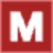 A static square icon with a solid red background and a large white capital letter M centered within it.