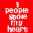 Red square icon with white pixelated text reading '3 people stole my heart' and a small red heart symbol on the right side.