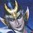 Pixelated icon of a character with golden horns, light skin, and a neutral expression against a blue background.