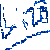 Blue and white pixelated text animation on gray background with visible motion blur effects across three frames.