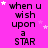 A bright pink background displays repeated text 'when u wish upon a STAR' in black pixelated font with scattered white and light pink stars.