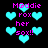 Pixelated cyan hearts float around pink text reading 'Maddie rox her sox!!' on a black background.