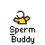 Pixel art buddy icon showing a yellow stick figure with white smoke, labeled "Sperm Buddy" in bold text below.