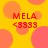 Yellow background with overlapping orange and pink circles; red text "MELA" above red symbols '<3333' in four repeated sections.