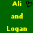 Green background with yellow text 'Ali and Logan' in pixelated font, two versions of the icon show a black heart symbol between 'Ali' words.