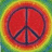 A static pixelated icon featuring a peace symbol at the center, surrounded by a rainbow gradient background transitioning from green to blue on the edges through yellow and orange to red in the middle.